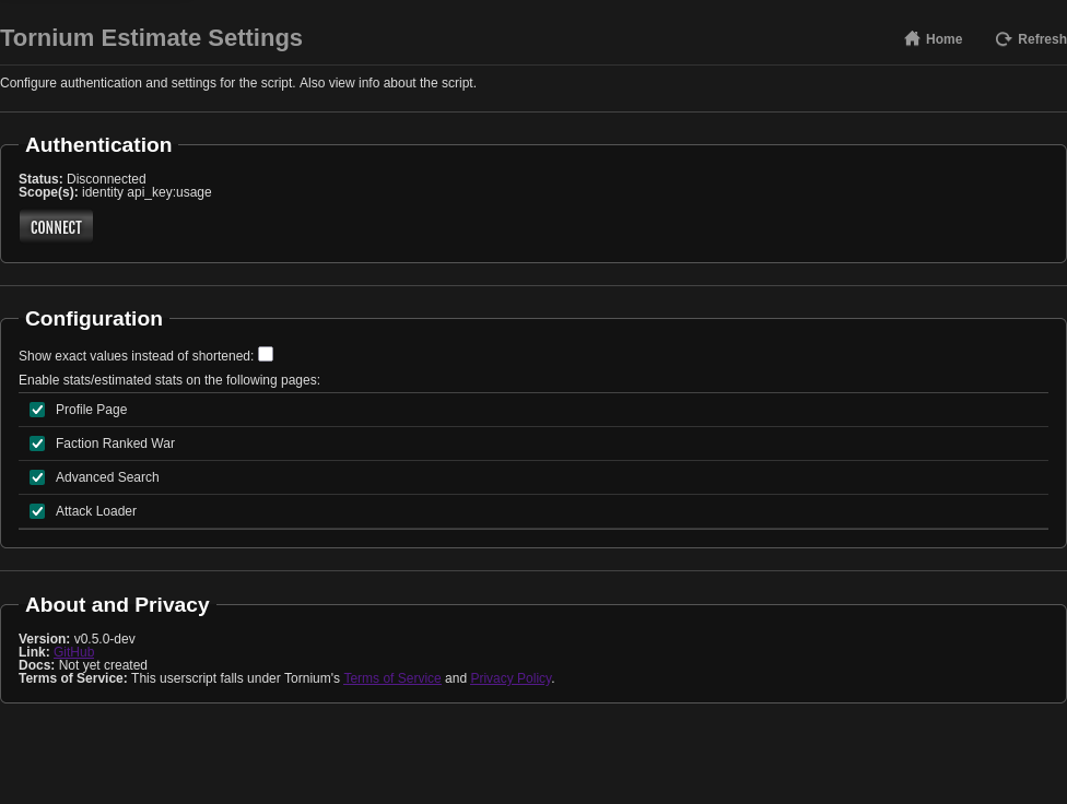 Estimate settings